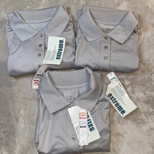 3 Extreme Performance Women Gray Short Sleeve Polo Shirt Moisture Wicking XL NWT